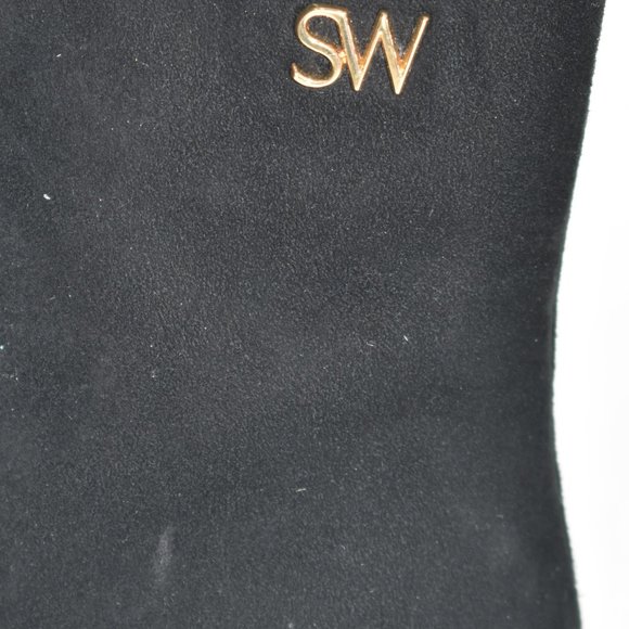 STUART WEITZMAN QUINN ANKLE BOOTIE SUEDE BLOCK GOLD LOGO SW 9 (P14) - Picture 7 of 10